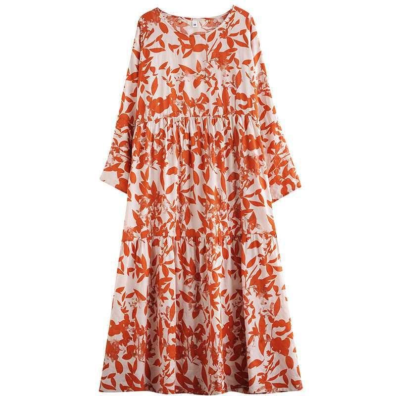 2025 New Thin Round Neck Long Sleeve Loose Slim Large Swing A-line Dresses