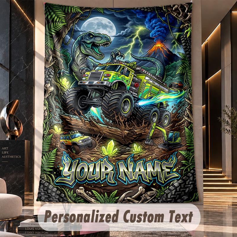 Monster Truck (108) Theme Custom Tapestry Personalized Custom Name Text Wall Hanging Tapestry Home Decor Background Cloth