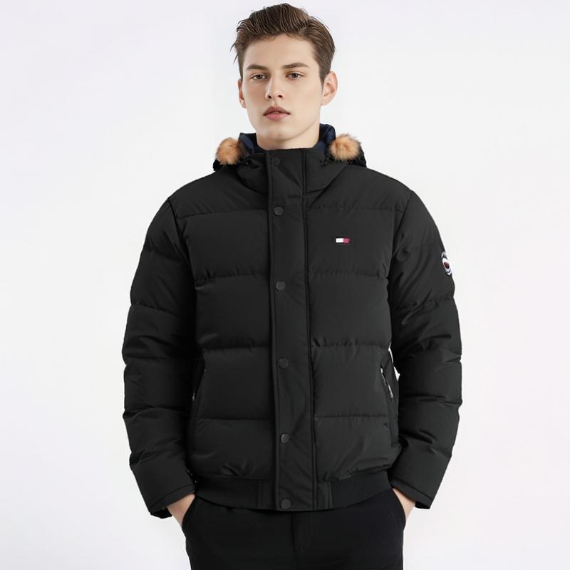 Tommy Hilfiger FW22 Brand Logo Embroidered Loose Commuter Versatile Hooded Long Sleeve Jacket Men Jackets Black 159AP863BLACKS
