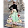 Floral Print Midi Skirt for Women Summer Vacation Style Pink A Line Skirt High Waist Elastic Waist Skirt Casual Office Wear