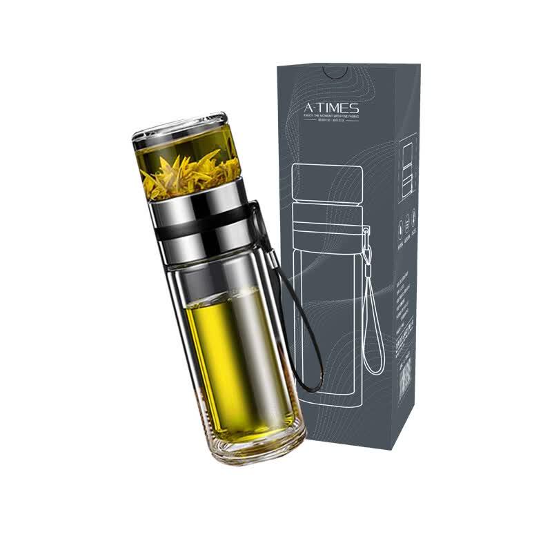 Double-Layer Borosilicate Glass Tea Infuser Bottle