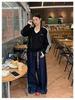 Early Autumn Retro V-Neck Black Hoodie with Bow and Three Stripes