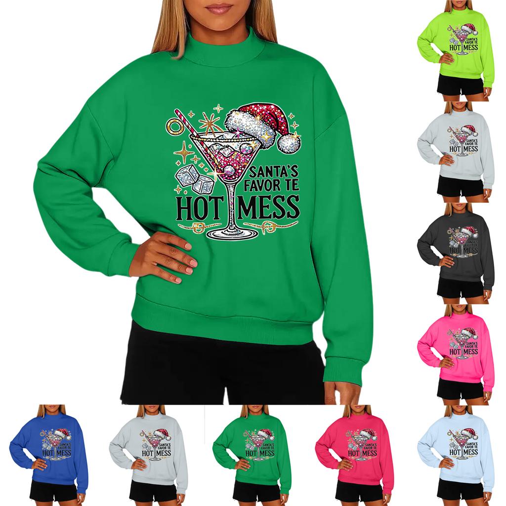 Ladies' Fashionable Casual Round Neck Long Sleeved Christmas Printed Hoodie