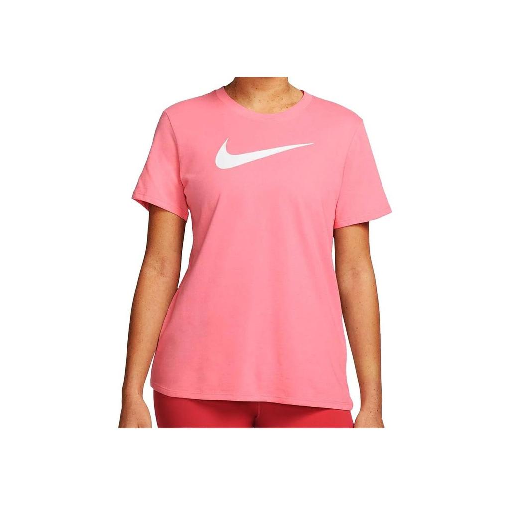 Nike Dámské sportovní prodyšné tričko s krátkým rukávem a kulatým výstřihem s potiskem pevného loga Swoosh, ležérní na běhání, broskvové DJ0931-668
