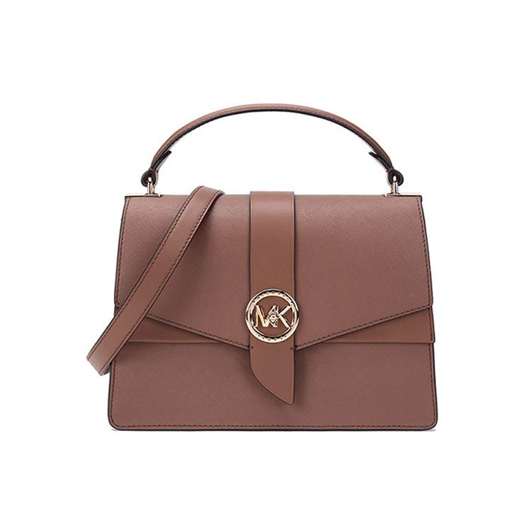 

Michael Kors MK Greenwich Gold Logo Letter Flap Minimalist Fashion Leather Shoulder Tote Bag Women handbags Brown 30H1GGRS2L-LUGGAGE Basic Set (Bag+Dust Bag)