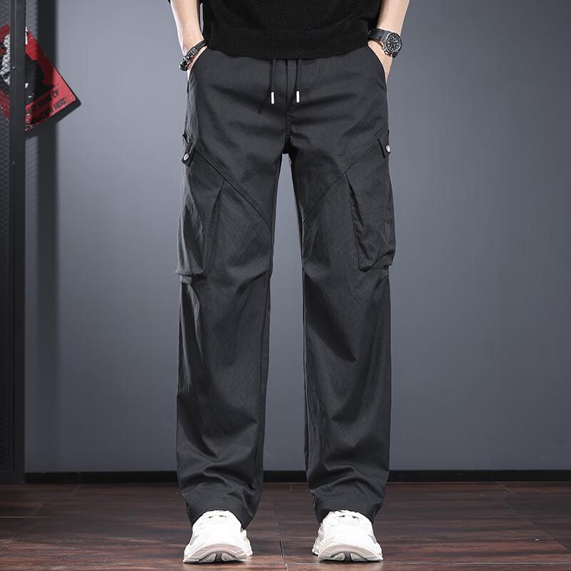 JieLeNuo Men s Loose Straight Parachute Cargo Pants 2XL