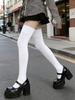 1/3/5 Pairs Women White Thigh High Socks Non-Slip Stretchy Knit Over The Knee Socks