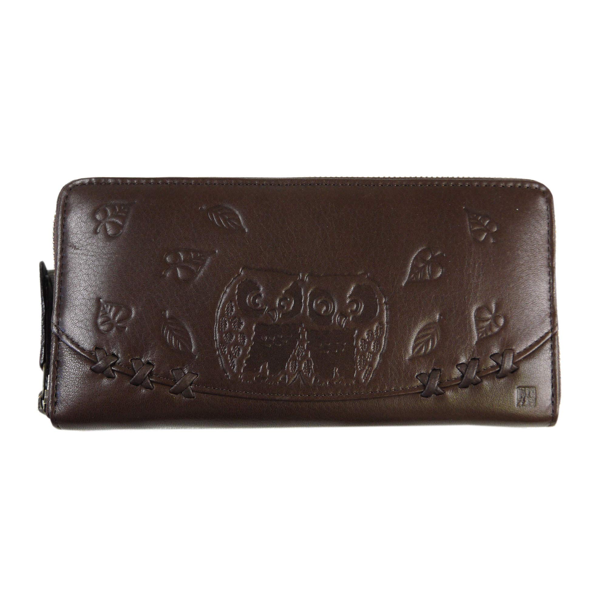 

[Nomura Shuhei] Round zipper long wallet with friendly owls 65603, women s, dark brown
