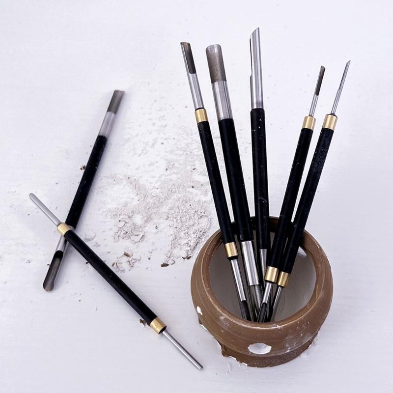 5Pcs Double Head Pottery Hole Puncher Carving Tool Wood Handle Stainless Steel Clay Sculpting Tool For Ceramic Crafting