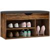 2-Tier Shoe Storage Bench with Niche and Integrated Storage Chest, Mahogany Wood Effect Cushion