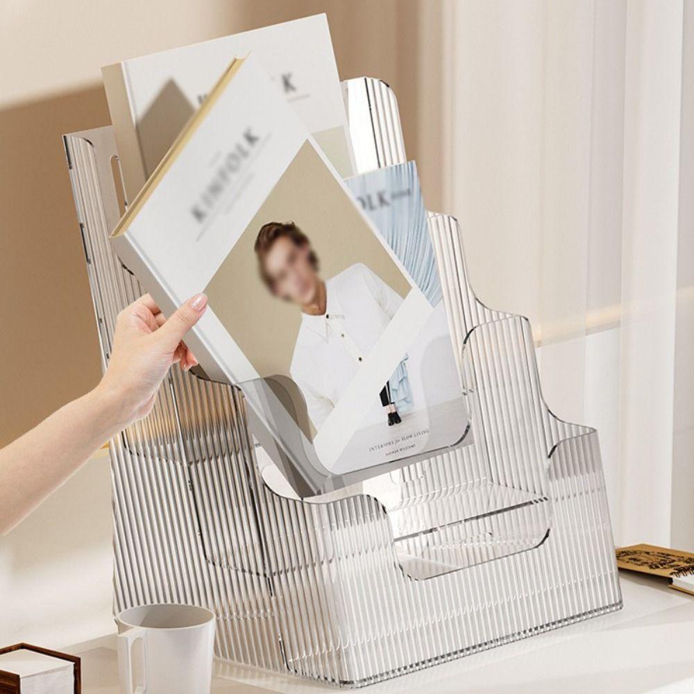 Plastic Pamphlet Flyer Organizer 3 Tiers Document Display Stand Desktop Book Stand Study Room