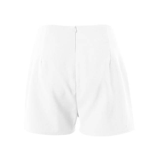 Sommer-Shorts für Damen, hohe Taille, asymmetrischer Plissee-Knopf-Dekor, einfarbig, schmale Passform, weiche Bauchkontrolle, über dem Knie liegende Mini-Shorts
