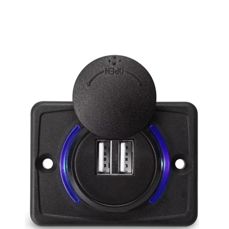 

12V/24V USB Fast Charging Socket 48W Fast Charging Car Charger Socket with Blue Indicator Light and Cap for Car Camper Boat