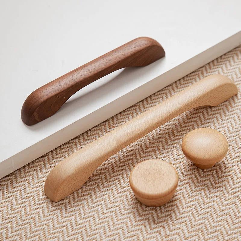 Solid Wood Cabinet Door Handle Retro Solid Wood Children's Room Style Cabinet Shoe Cabinet Drawer Single Hole Wooden Handle