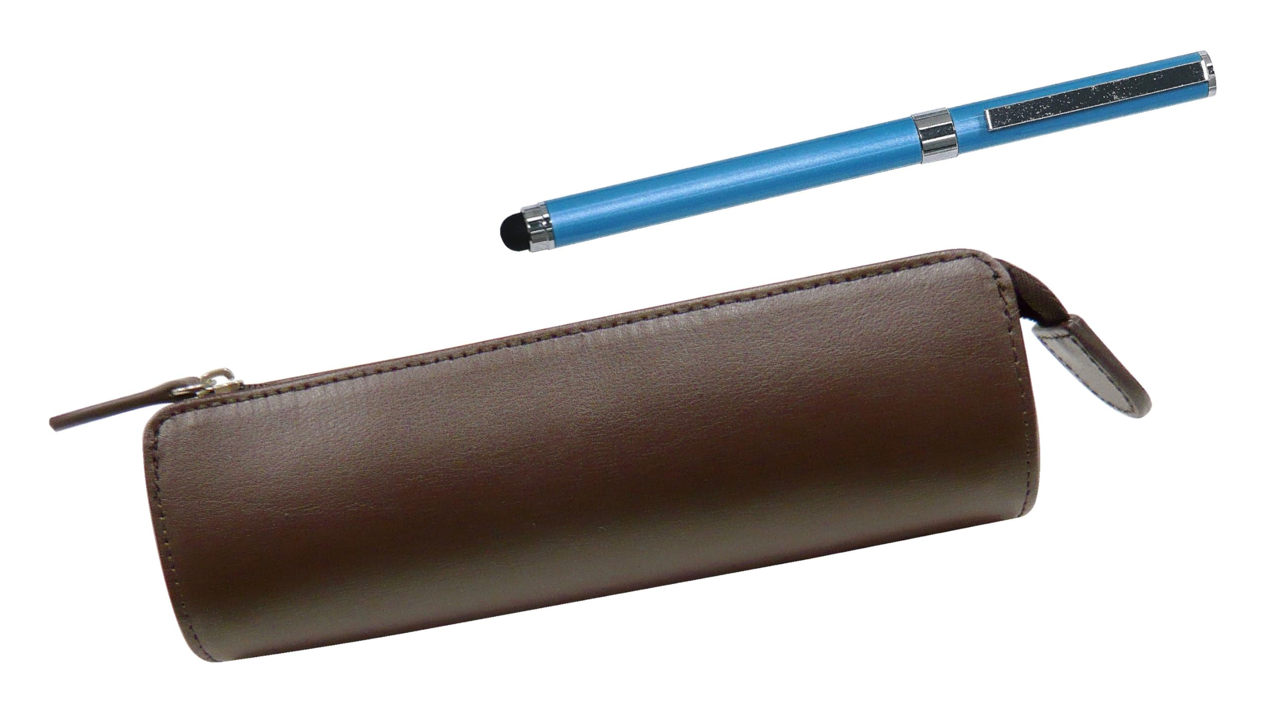 

Takizawa Recycled Cowhide Pen Traditional Standard with Smartphone Touch and Metal Cap Ballpoint Pen Extra Case, Brown, Set, Blue, синій