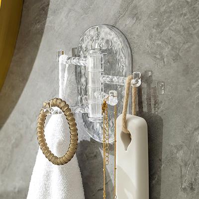 3732 Transparenter Drehbarer 4 Haken Stark Klebender Handtuchhalter Badezimmer Wand Aufbewahrungsregal Kein Bohren und Keine Spuren Klebehaken