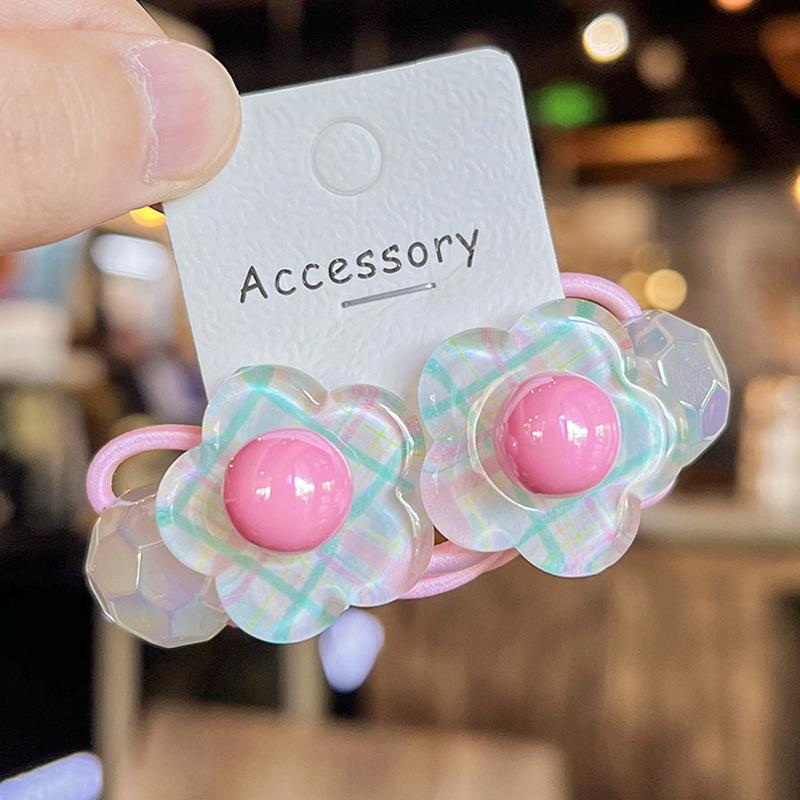 1 Pair Kid Hair Band Cute Sweet Floral Heart Bear Crystal Hair Rope for Baby Girl Little Girl Hair Accessories