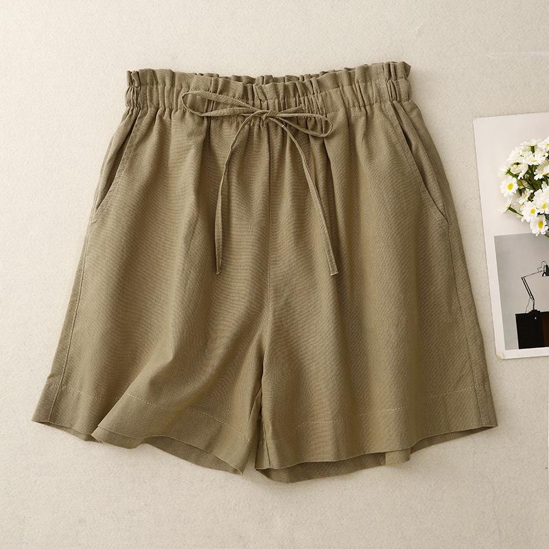 Summer thin cotton and linen literary loose casual wide-leg pants a-word high-waisted shorts women