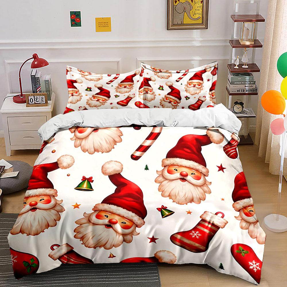Santa Claus and Holiday Icons Bedding Duvet Cover Set Duvet Cover Pillowcases (1*Duvet Cover 2*Pillowcases, Without Duvet Insert)