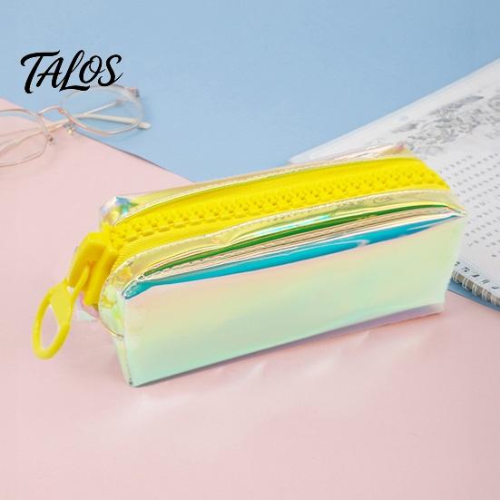 Correction Tape Holder Case Iridescent Holographic Pencil Case, Transparent Stationery Bag with Wide Colorful Pen U-Shaped Zipper, Large Capacity