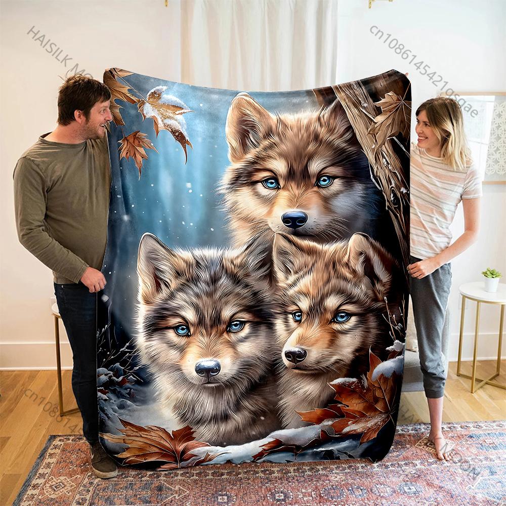 Two Wolves Nuzzling Amid Nebulae Print Adult Children Warm Blankets Home Travel Car Soft Comfortable Suitable for All Seasons