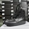Brand Luxury Designer Men Shoe Quality Casual All Black Leather High Top Sneakers for Woman Trendy Thick Shoelaces Chunky Sole