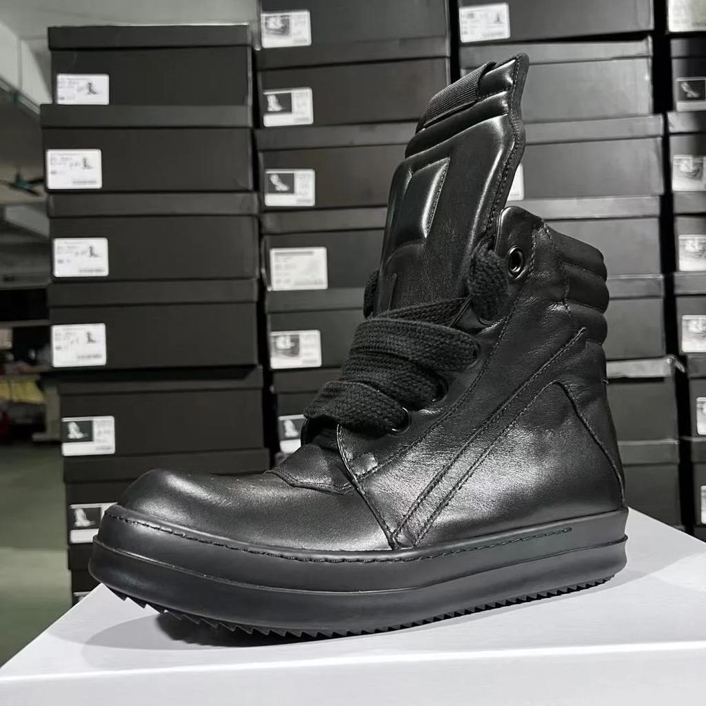Brand Luxury Designer Men Shoe Quality Casual All Black Leather High Top Sneakers for Woman Trendy Thick Shoelaces Chunky Sole