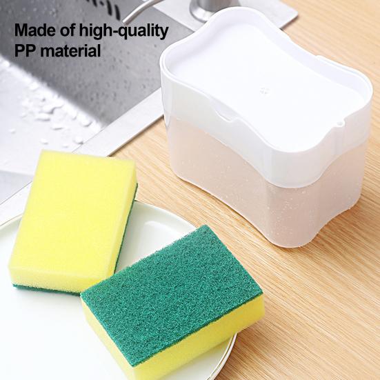 2 in 1 Kitchen Sink Soap Liquid Dispenser Box Easy Press Dishwash Liquid Box with Dishcloths Pot Sponge Brush