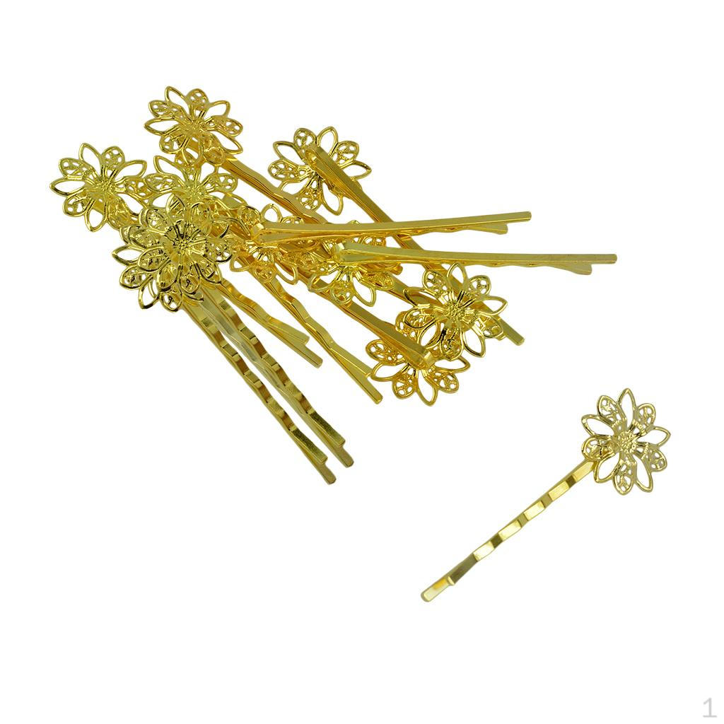 12 Pcs Flowers Filigree Hair Clips Hairpins Clip Blank