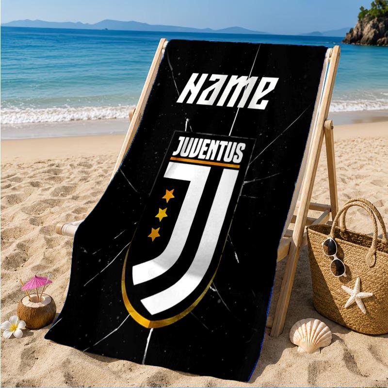 Custom Name Beach Towel Juventus FC Crest Design Microfiber Beach Towel, Lightweight for Summer Travel, Swimming Pool Fan Birthday Gift