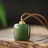 Natural Hetian Jade Square Pendant Necklace with S925 Silver Clavicle Chain - New Chinese Style for Women
