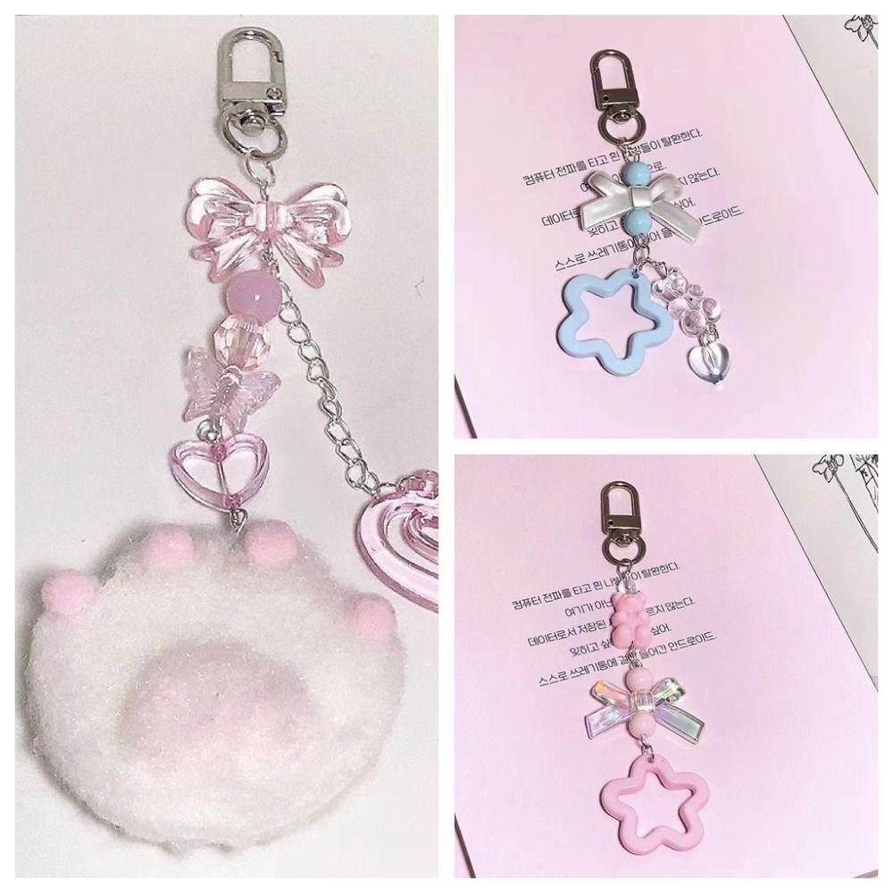 Handmade Cat Claw Phone Charm Y2K Star Bead Phone Keychain Sweet Cat Claw Pendant  Girls