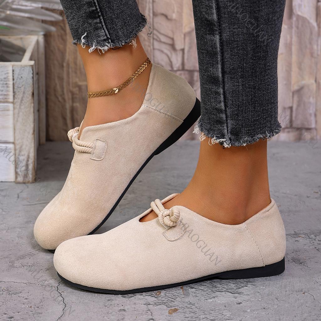 Fashion Retro Flat Shoes Women Autumn New Shallow Loafers Women's Casual Comfortable Solid Color Women's Shoe Suede Slip On Single Flats