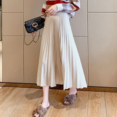 Women's Autumn and Winter Knitted Mid-length Pleated Skirt Loose Half-body Skirt