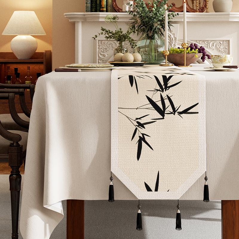 Cotton And Linen Tea Table Mat Tassel Lace Cover Chinese Traditional Table Runner Home Decor TV Cabinet Table Runners