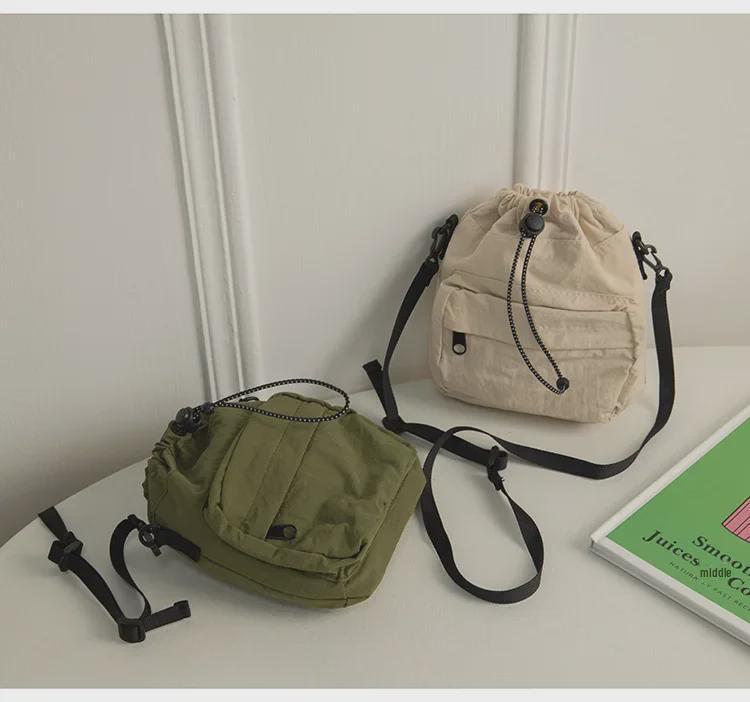 Bolsa Mensageiro de Nylon com Cordão Estilo Coreano 2023 - Bolsa de Ombro de Verão Leve e Versátil para Mulheres
