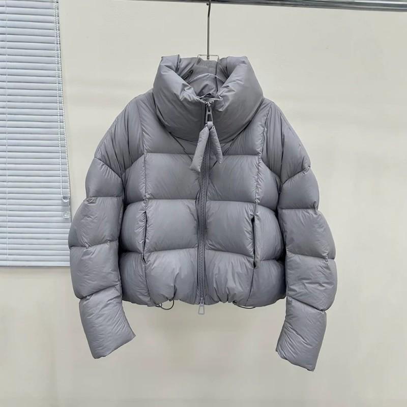 Womens Short Puffer Jacket 90% White Duck Down Warm Winter Coat Stand Collar Loose Fit Daily Wear