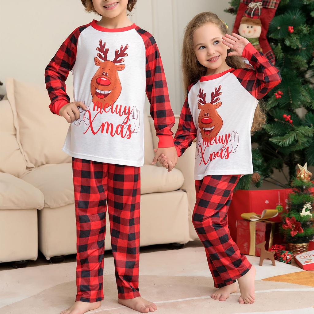 Christmas Parent-Child Set Round Neck Long Sleeve Plaid Christmas Home Wear Set Family Set