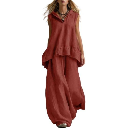 2 Piece Sets for Women Hooded Sleeveless Pullover Top And Long Pants Set Summer Casual Ruffle Lounge Outfits