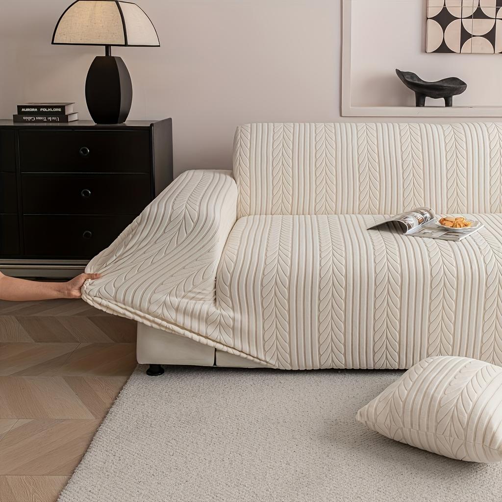 Sofa Seat Cover Solid Color Jacquard Sofa Cover Hanging Sofa Protector Home Decor Fluffy Sofa Cover for Winter Warmth