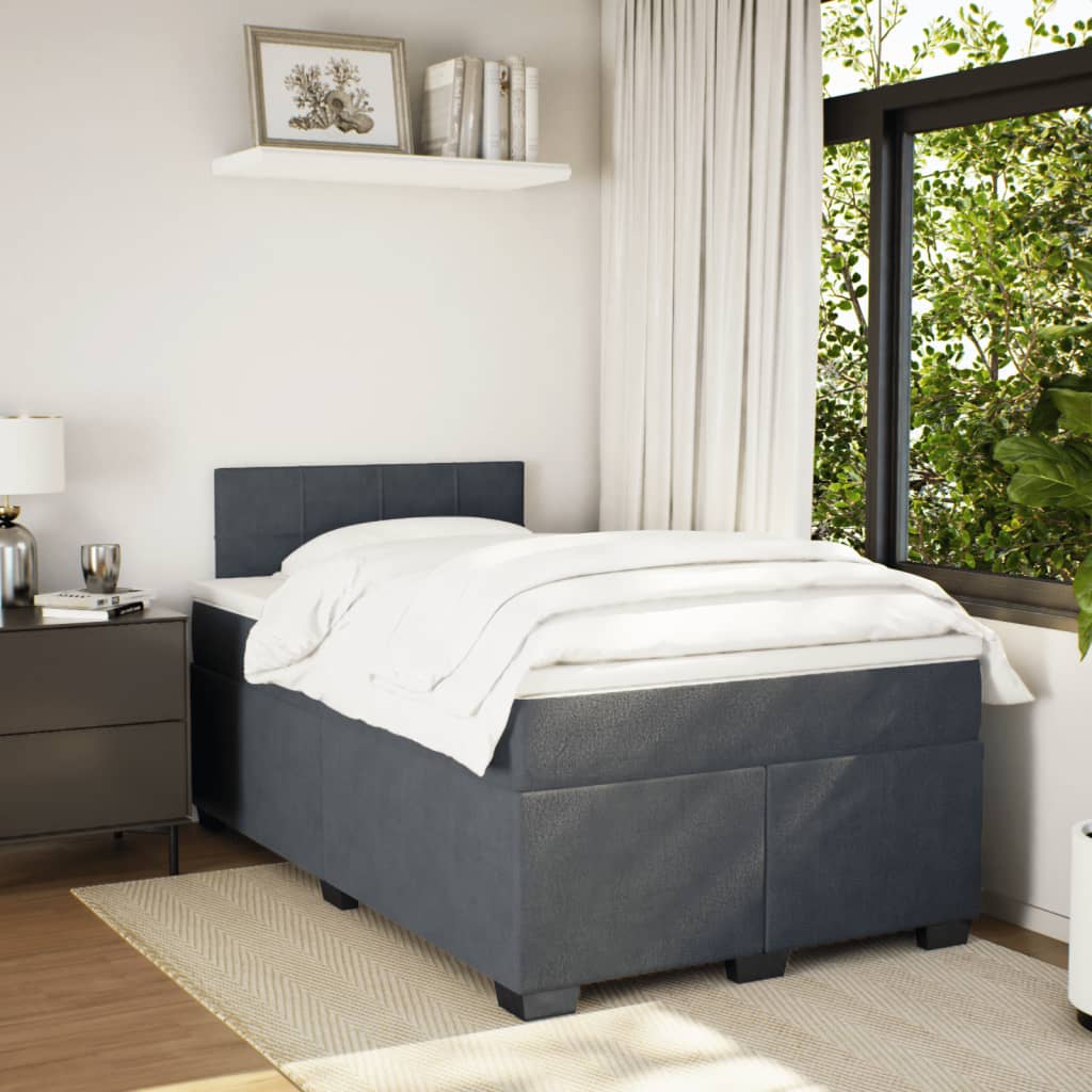 Box Spring Bed with Mattress Dark Grey 120 x 190 cm Velvet