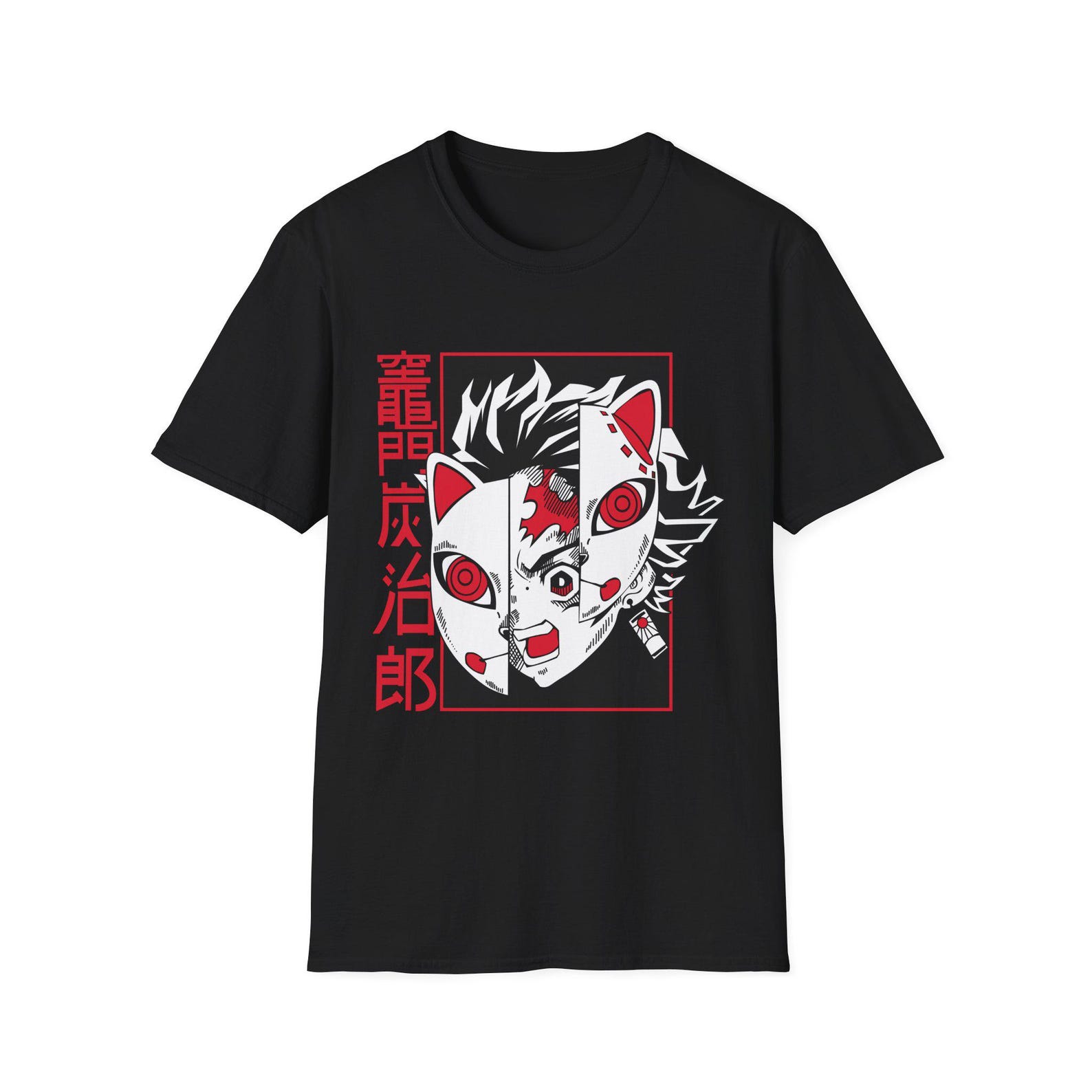 Demon Slayer Mask Face T-Shirt | Anime Character Graphic Tee, Red Black Illustration 4XL