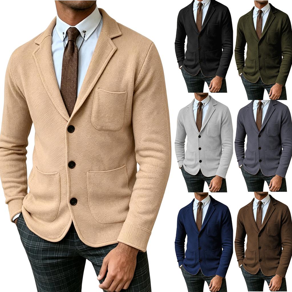Men's Lapel Cardigan Suit Jacket Color, Lightweight Knit for Fall Winter