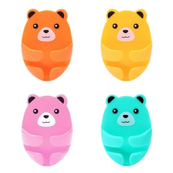 Cute Bear Plugs Holders Adhesive Wall Hook Plastic Phone Charger Holders No Drilling Needed Wall Mounted Organizer for Plugs Charger Storage