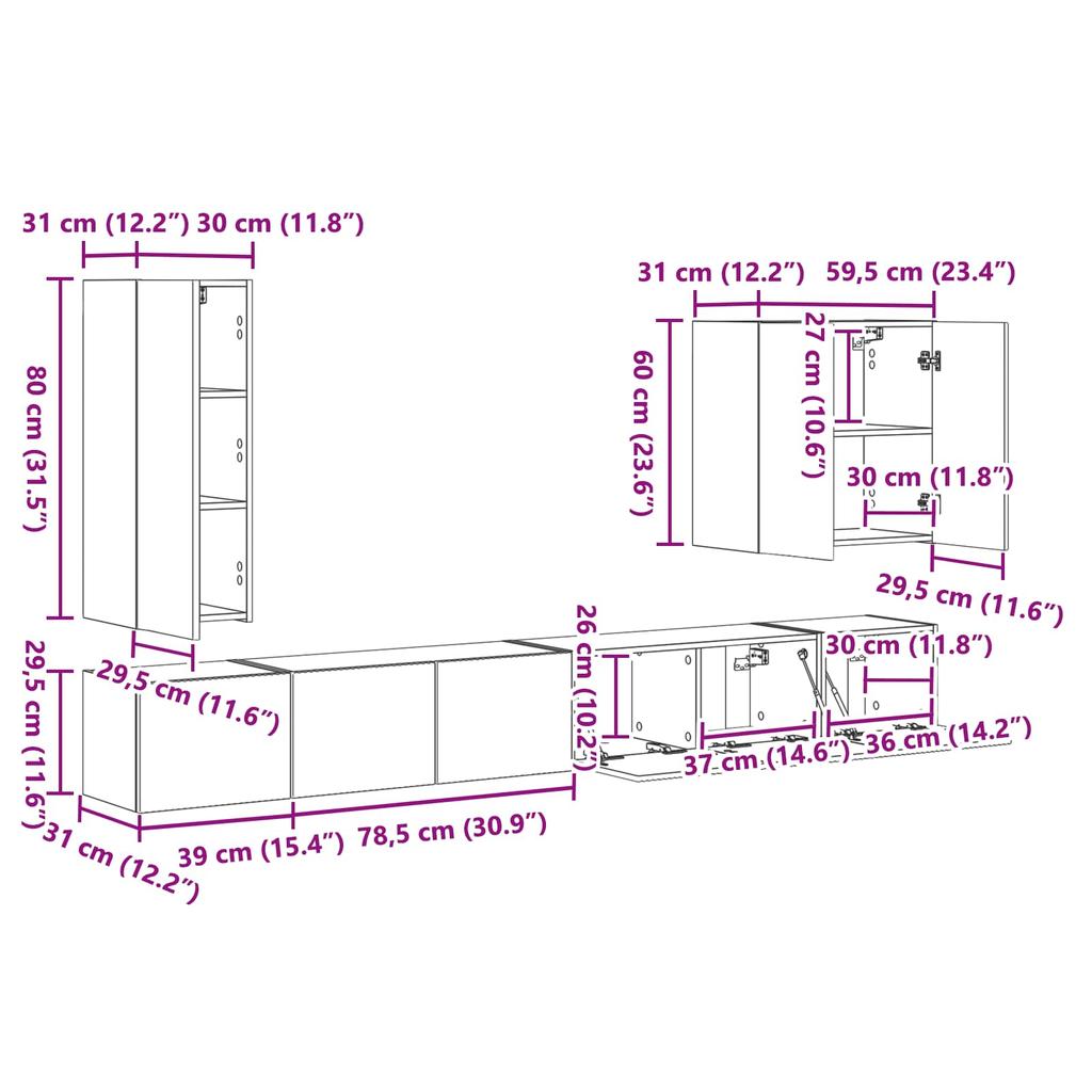 TV Wall Shelf Set Wall Mounted 6 pcs White