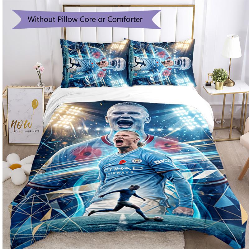 Set Biancheria da Letto 3 Pezzi Stampato Erling Haaland Traspirante Copripiumino con Federe Biancheria da Letto Decorativa per Camera da Letto Casa