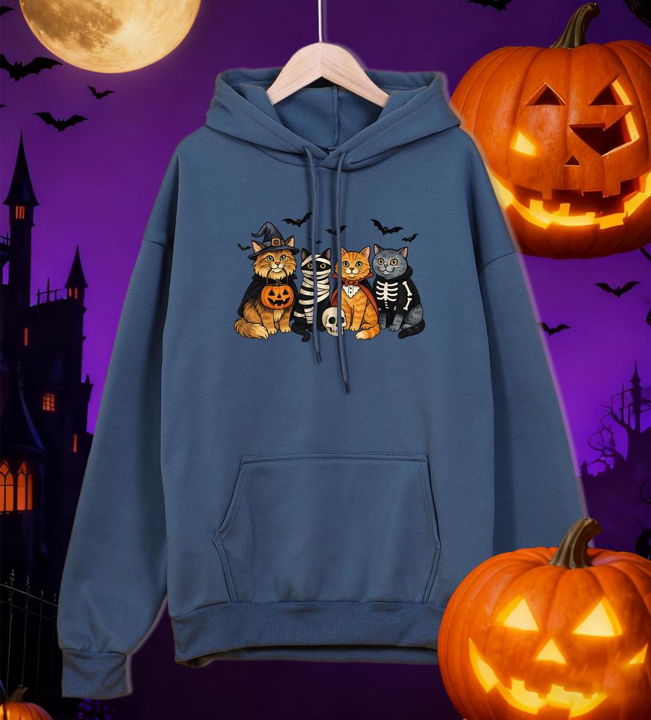 Dressed Kittens Enjoy Halloween Printing Men Hoodie Pocket All-Match Hoody Multicolor Casual Pullovers Autumn Fleece Clothing