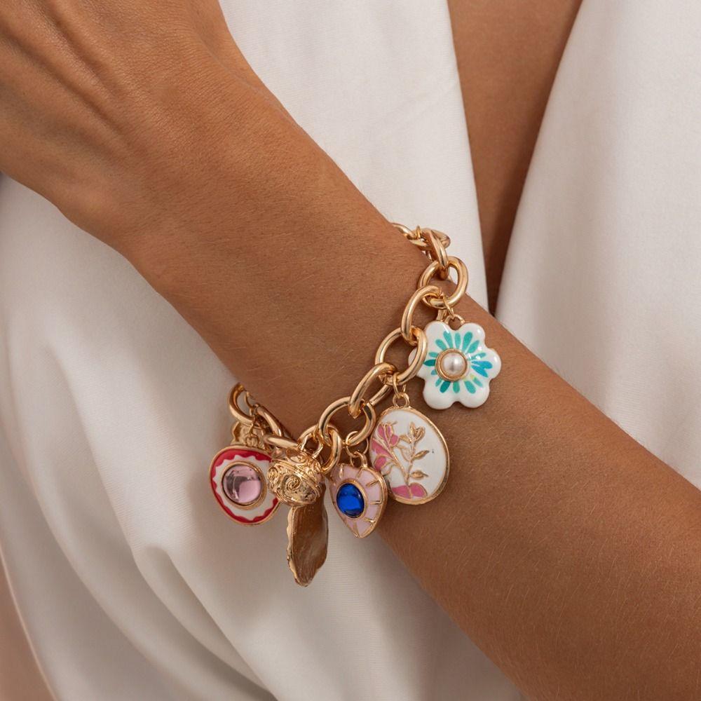Charm Vintage Geometric Floral Bracelet Flower Bohemian Bracelet Sweet Enamel Bracelet Party