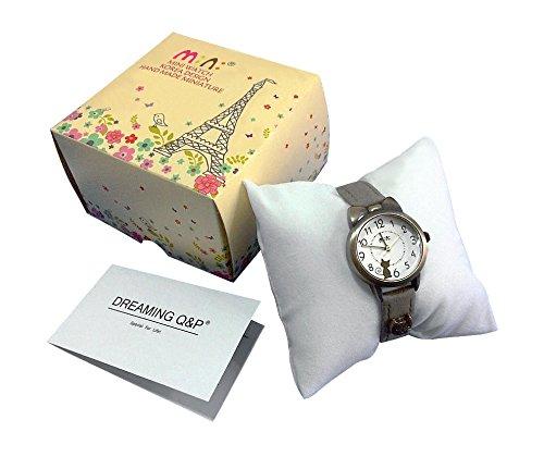 DREAMING Q&P Cute Cat Girl's Wristwatch FQ234 Gray Leather Band Girls Women Student Kids