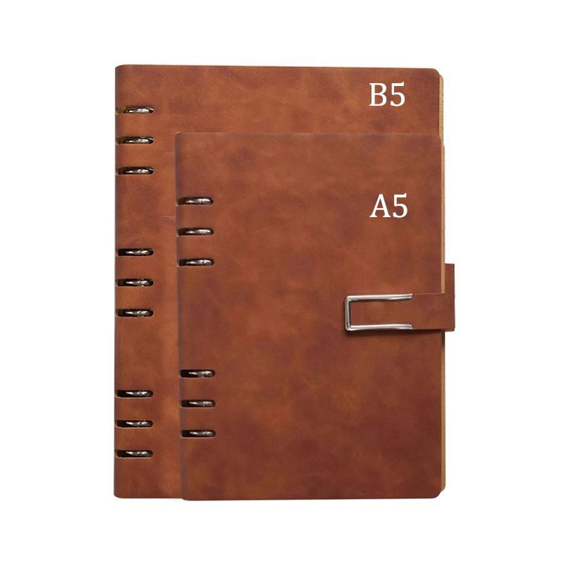 A5/B5 Detachable Metal Clip Loose Leaf Retro Notebook 100 Sheets/Book PU Hardcover Writing Diary Office Conference Study CS-021